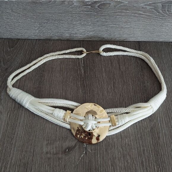 Vintage Rope Knotted Cream Boho Waist Belt 33" Long - Picture 1 of 6